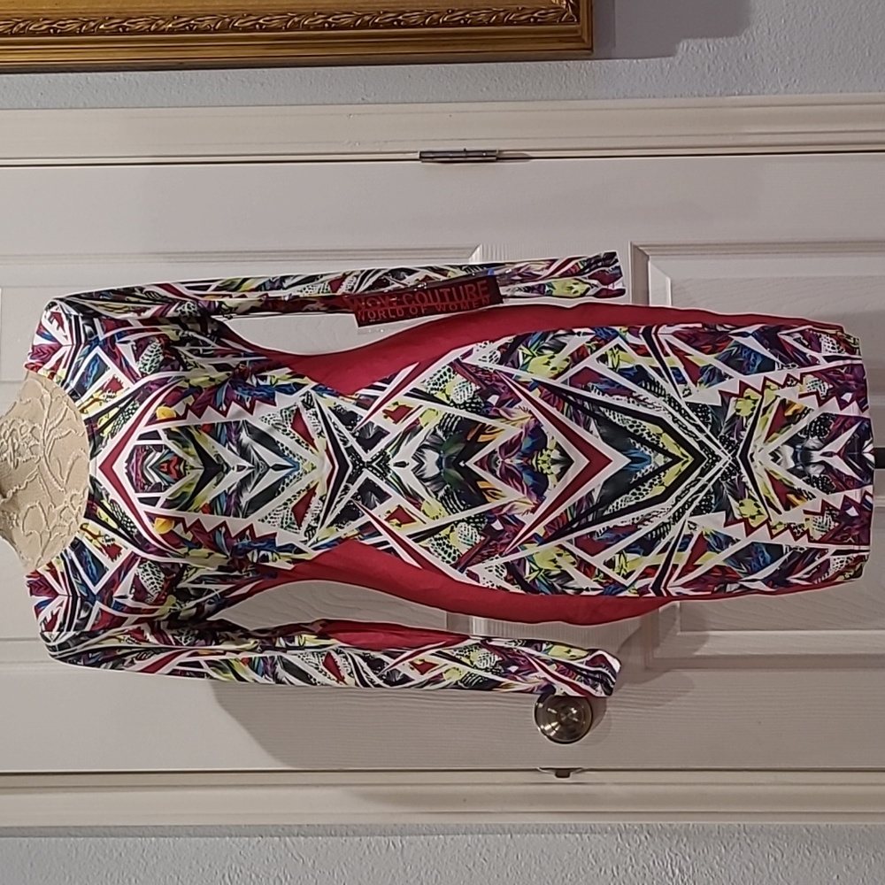 WOW Couture Fuschia Multicolor Long Sleeved Bodycon Dress Size Medium